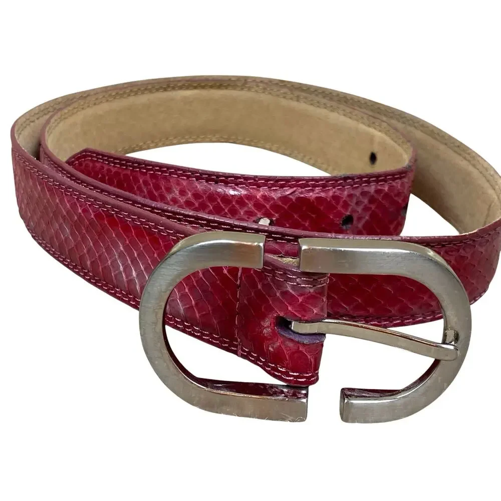 Vintage Raspberry Red Snakeskin Belt 34 Inch Waist